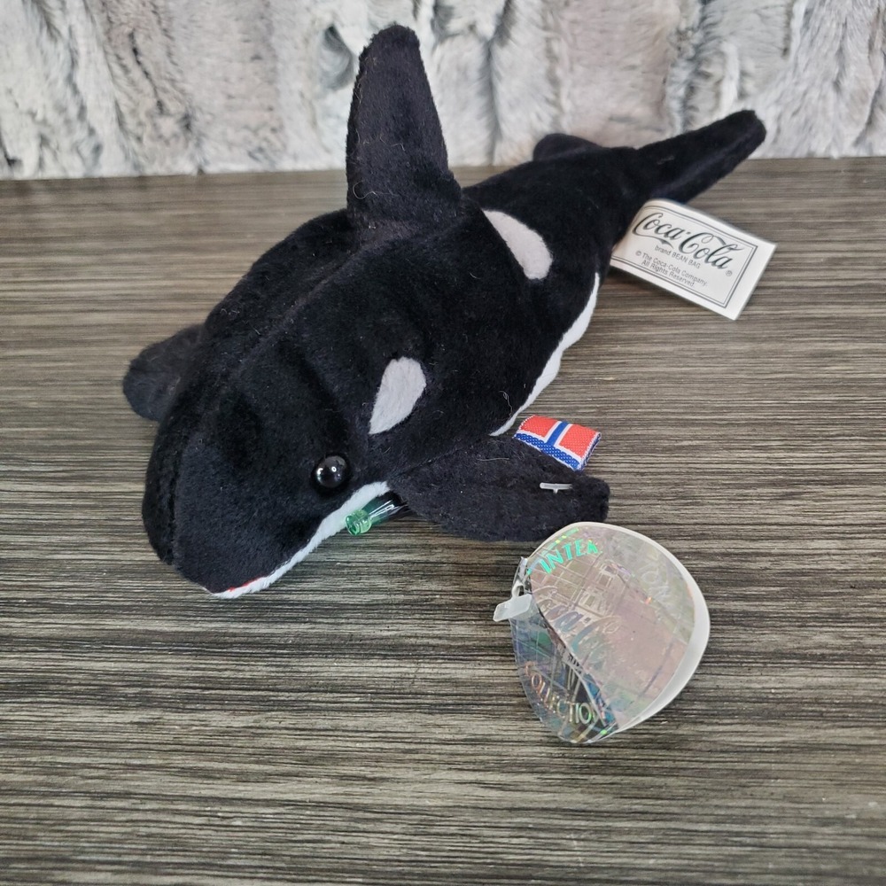 Coca-Cola Plush Orca Killer Whale '99 Tides Coke Bottle Int'l Tags #0345 Beans